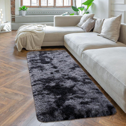 Alfombra Bajada De Cama Peluda 160x60cm 3cm Suave - Norplat Gris Oscuro Y Negro Liso