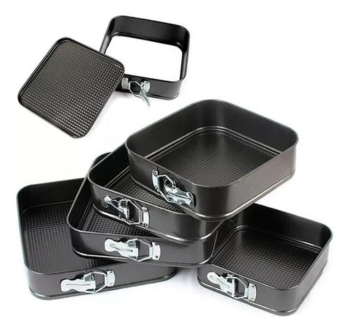5 Molde Cuadrado Antiadherente Desmontable Tortas Repostería Negro