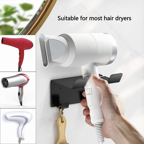 Soporte Secador De Pelo Metálico Adhesivo O Tornillo Norplat Negro