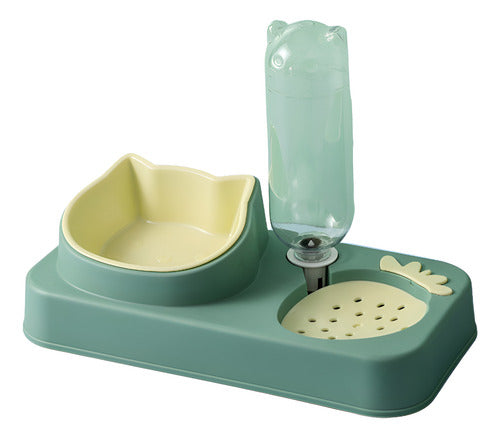 Bebedero Y Comedero Plato Doble Para Mascotas Perro Gato Wuf Verde Claro