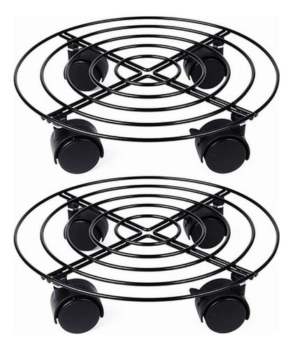 2 Soportes De Base De Maceta De Metal Con Ruedas - Norplat Negro Lisa