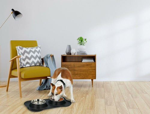 Plato Doble Silicona Platos Para Perro Bebedero Comedero Wuf Negro