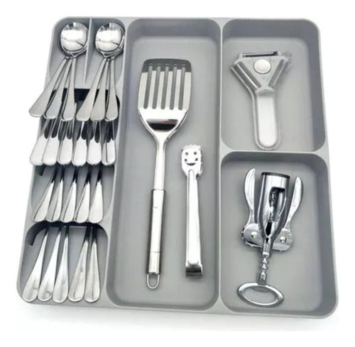 Organizador Premium De Cubiertos Y Utensilios Grande - Cukin Gris