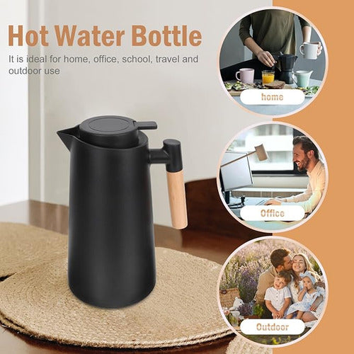 Jarra Termica Norplat 1 Litro Vidrio Aislante Calor Frio Negro