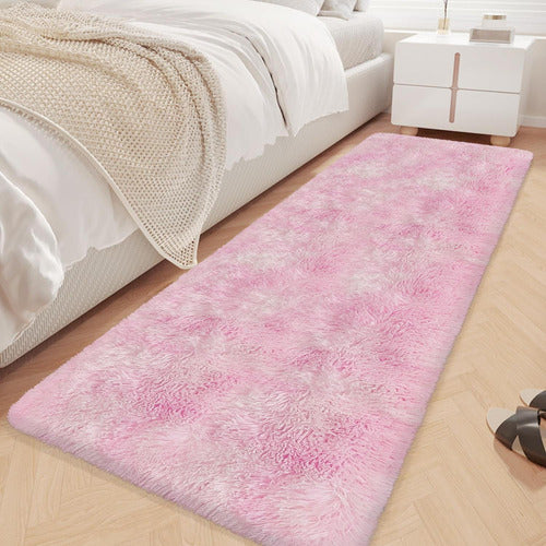 Alfombra Bajada De Cama Peluda 160x60cm 3cm Suave - Norplat Rosa Jaspeado Liso