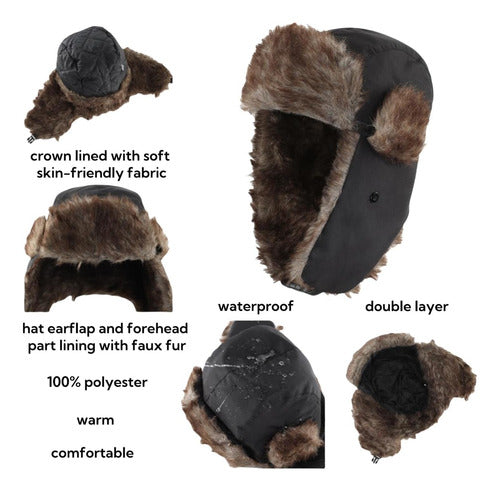 Gorro Invierno Ruso Unisex Cálido Termico Aviador - Norplat M Lisa Negro