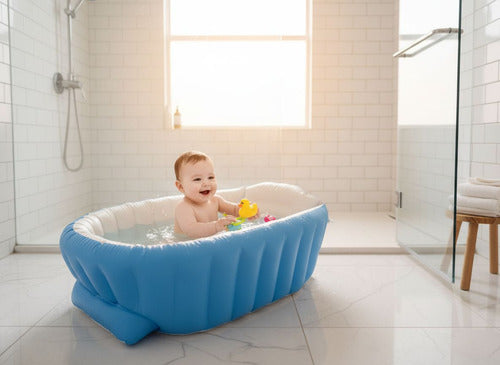 Tina Baño Bebe Portatil Bañera Plegable + Inflador - Norplat Azul Lisa