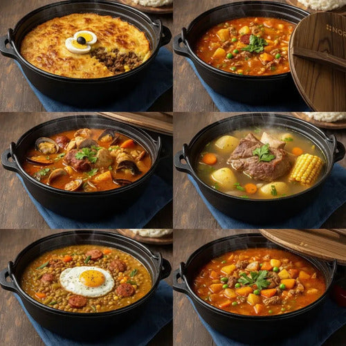 Olla Hierro Fierro Fundido + Asa + Tapa Madera 25cm Norplat Negro