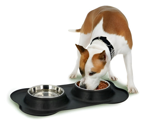 Plato Doble Silicona Platos Para Perro Bebedero Comedero Wuf Negro