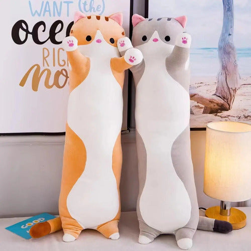 Peluche Almohada Gatito Largo 70cm Grande - Norplat Marrón Claro