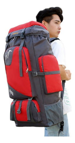 Mochila Impermeable Norplat 90l Para Camping Trekking Viajes Rojo Liso