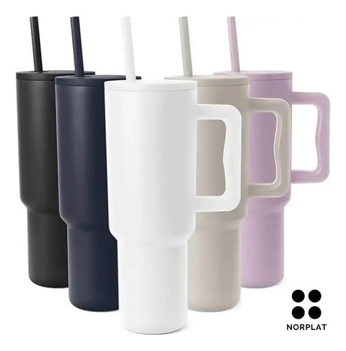 Norplat Tumbler 1180ml Vaso Térmico 40oz 1180ml Con Bombilla Blanco Lisa