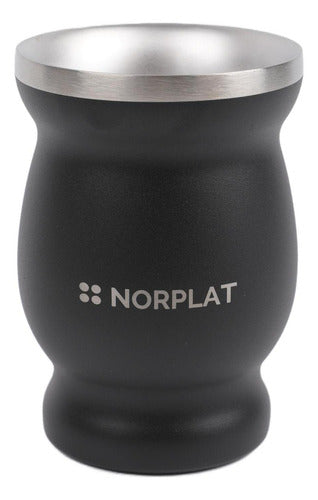 Mate Termico De Acero Inoxidable Norplat + Bombilla Cepillo Negro Mate