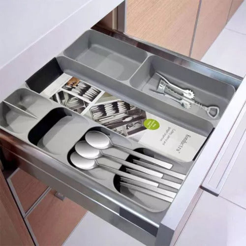 Organizador Premium De Cubiertos Y Utensilios Grande - Cukin Gris