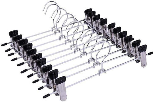 Pack 10 Colgadores Ganchos Metalicos Con Pinza Para Pantalon Plateado