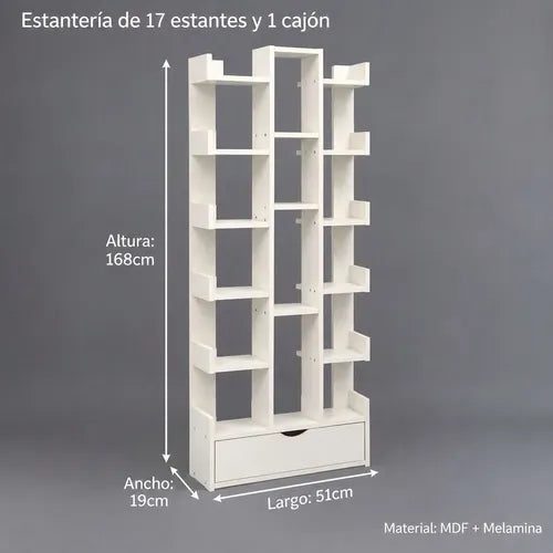 Estante Librero Norplat Madera - Estantería Niveles Y Cajón Blanco