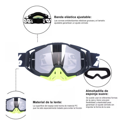 Antiparras Gafas Uv Motocross Scooter Moto Snowboard Norplat Verde Plateado Adulto