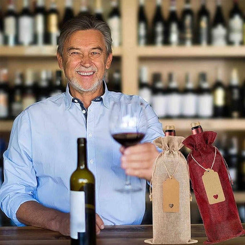 Bolsas De Regalos Navidad Para Botellas Vino 12u - Norplat 6 Negro + 6 Lino