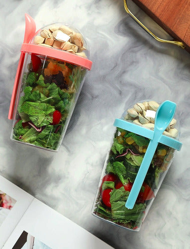 Norplat Set 2 Vasos Yogurt Cereal 400ml Tapa Cuchara Pote Multicolor