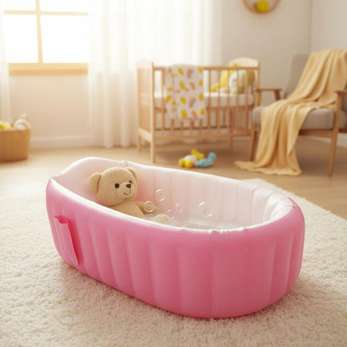 Tina Baño Bebe Portatil Bañera Plegable + Inflador - Norplat Rosa Lisa