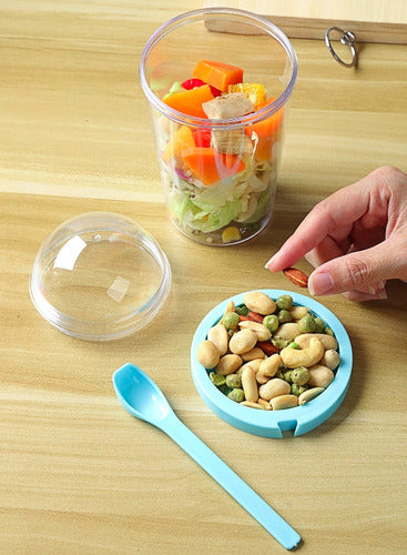 Norplat Set 2 Vasos Yogurt Cereal 400ml Tapa Cuchara Pote Azul Claro