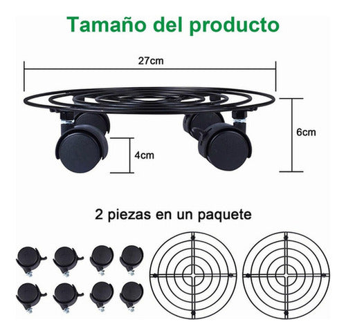 2 Soportes De Base De Maceta De Metal Con Ruedas - Norplat Negro Lisa