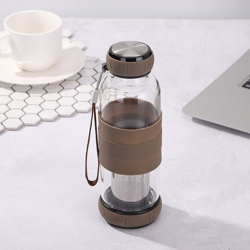 Botella Infusor Vidrio 550cc Difusor Te Bpa-free - Norplat Marrón