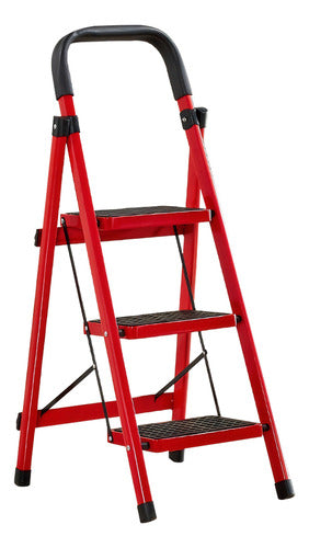 Escalera Tijera 3 Peldaños Multiproposito Plegable - Norplat Rojo