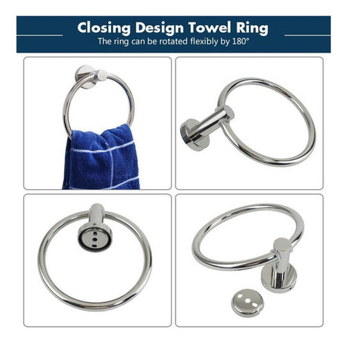 Set De 7 Accesorios Baño Acero Inoxidable Toallero - Norplat Plateado