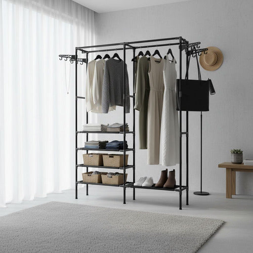 Organizador Ropa Colgador Perchero Con Estantes - Norplat Negro