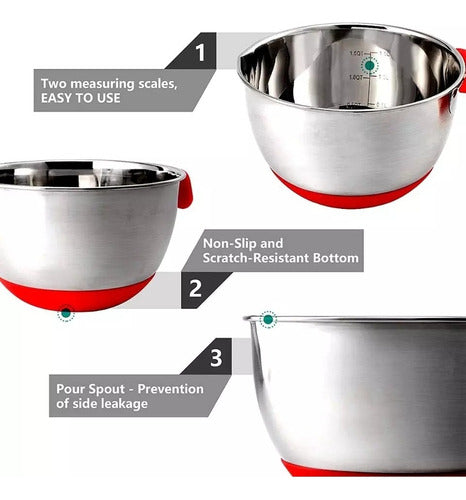 Bowl Acero Inoxidable Antideslizante Repostería - Norplat - Rojo