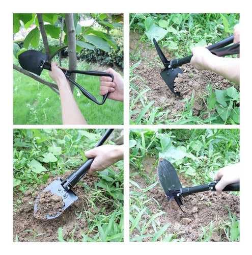 Pala Plegable Picota Sierra 2 En 1 Militar Camping - Norplat Negro