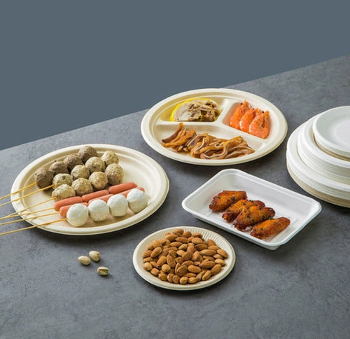 Platos De Pulpa Natural Compostable 22 Cms X 100 Uds - Cukin Beige Liso