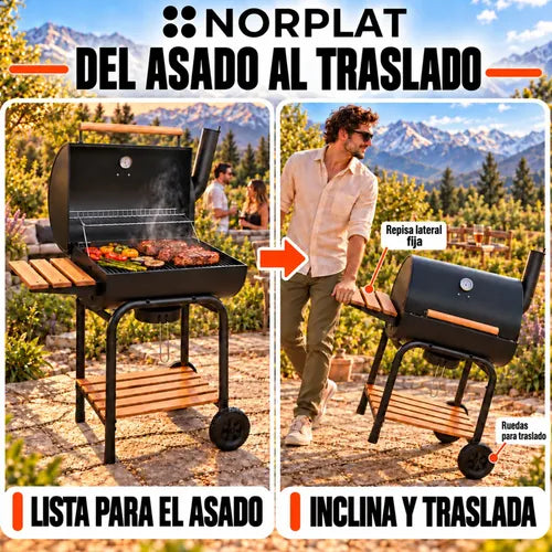 Parrilla Carbón Onni Norplat Estilo Tambor Bbq Grill Asador Negro