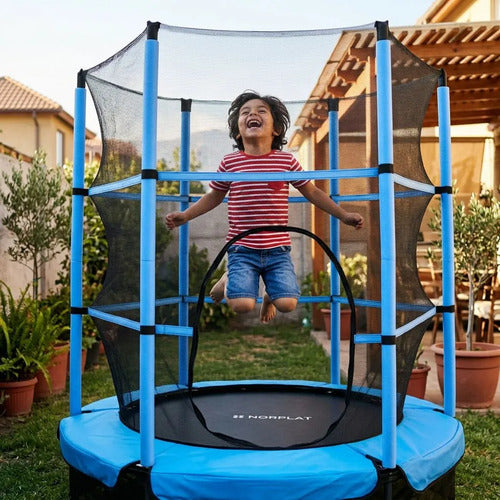 Cama Elástica Para Niños 1.4m Saltarina Trampolin - Norplat Negro Celeste