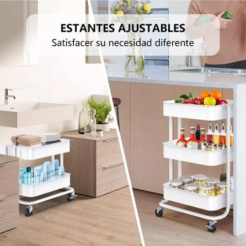 Carro Organizador Mueble Estante De Almacenamiento 3 Niveles Blanco