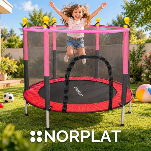 Cama Elastica Saltarina Para Niños 1.4 Mts Con Malla Norplat Negro Rojo