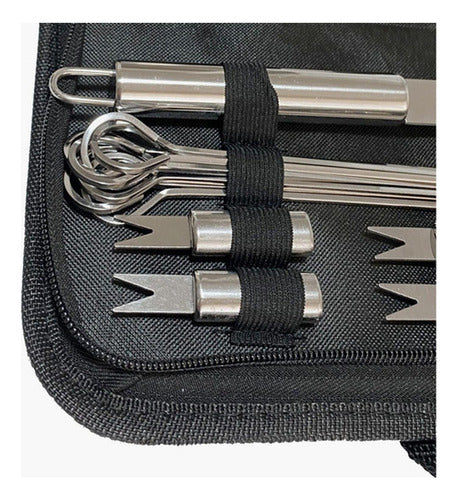 Set Parrillero 20 Piezas De Acero Inoxidable + Bolso Norplat Plateado