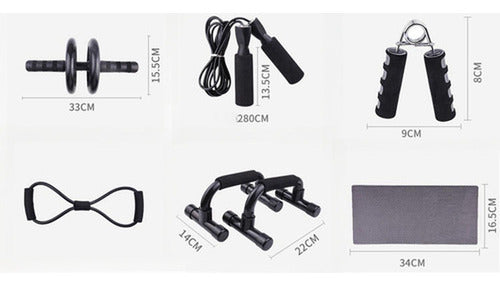 Set Deportivo 7 En 1 Rodillo Rueda Abdominal Cuerda Norplat Negro