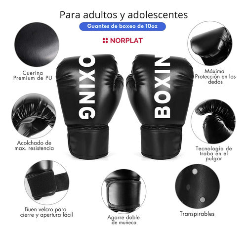 Guante De Box Adultos De Entrenamiento - Boxeo - Norplat 10oz Negro