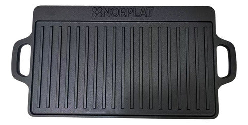 Plancha Churrasquera Norplat Hierro Fundido 2en1 45x22x1.5cm Negro