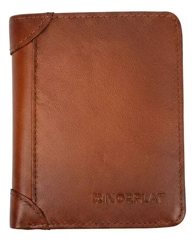 Billetera De Cuero Hombre Anti Rfid Anti Clonacion - Norplat Marrón Claro Liso