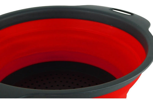 Colador Plegable Para Lavar Fruta O Verdura - Cukin Gris Y Rojo