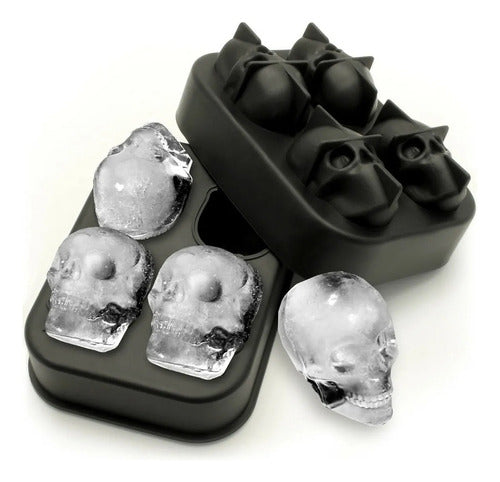 Cubetera Calavera Craneo Molde De Silicona 4 Hielos - Cukin Negro