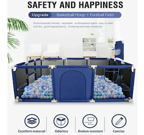 Corral Para Bebe Con Aro De Basket 180cm Seguridad - Norplat Azul