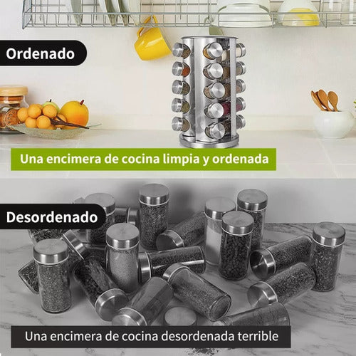 Condimenteros Especiero Giratorio Cocina 20 Frascos - Cukin Plateado