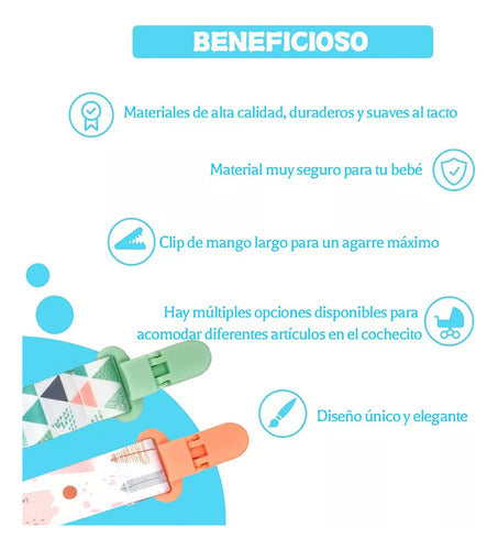 Set 10 Prendedor Sujetador Porta Chupetes Bebé 27cm Norplat Multicolor