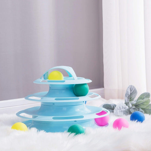 Divertido Juguete Para Gatos Torre 3 Niveles Pelota Raton Celeste