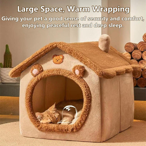 Cama Casa Iglu Felpa Suave Invierno Gatos Perros L - Norplat Marrón Claro Conejito