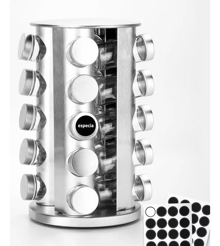 Condimenteros Especiero Giratorio Cocina 20 Frascos - Cukin Plateado